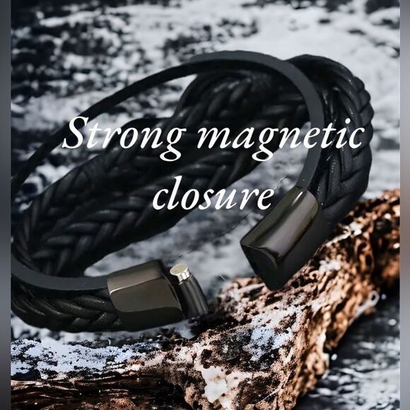 Men’s Infinity Leather Bracelet l Titanium Steel l Magnetic Closure l 2 Sizes - Picture 3 of 7